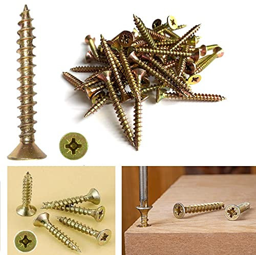 TERF® Multi Purpose Screws 5.0 X 35mm Pozi Flat Double Countersunk Zinc Yellow Screws For PVCu Wooden Timber Chipboard MDF and other similar types Screw Size 5.0 X 35mm - Pack of 100
