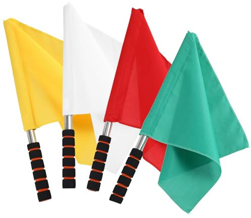 4Pcs Soccer Referee Flags, High Visibility Linesman Signal Flags with Stainless Steel Pole and Sponge Handle, for Soccer Volleyball Basketball Football Sports Competition Training, Referee Kit 4pcs