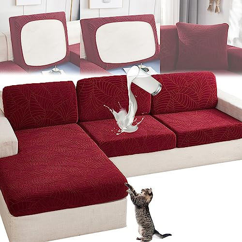 Copriseduta Divano Elasticizzato, Impermeabile Copridivano Protezione del Cuscino Sedile, Fodere Copridivano Angolare Universale, Super Morbido Universale Antigraffio Gatto (Rosso,Piccolo Poggiatesta)