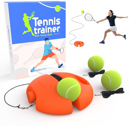 CHEGIF Tennis Trainer Rebound Ball with 3 String Balls, Portable Tennis Training Tool Suitable for Beginners Sport Exercise-Blue (Orange)