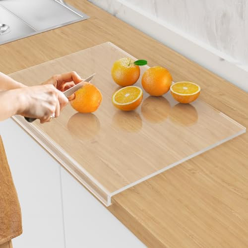 SWSKR Acrylic Cutting Board with Counter Lip,17.5x13.5 Clear Cutting Board for Kitchen Countertop,Non-Slip,60% Thicker,Perfect for Bread,Meat,Veggies & More,Great Kitchen Essential Gadgets & Decor