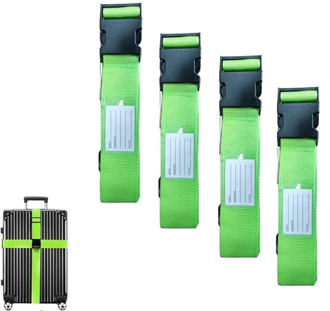 ALTIJARAT INT - 5/220 CM Polypropylene Green - 4 Pcs Suitcase Straps With Information Card – Luggage Straps for Suitcases.