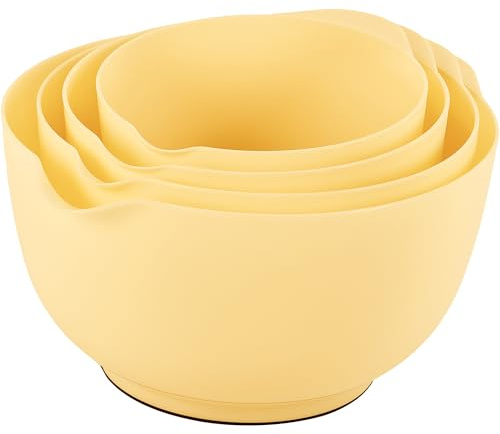 BoxedHome Yellow Mixing Bowl Set Plastic Salad Bowl Non-Slip Stackable Serving Bowls for Kitchen 4-Piece Mixing Bowl Set