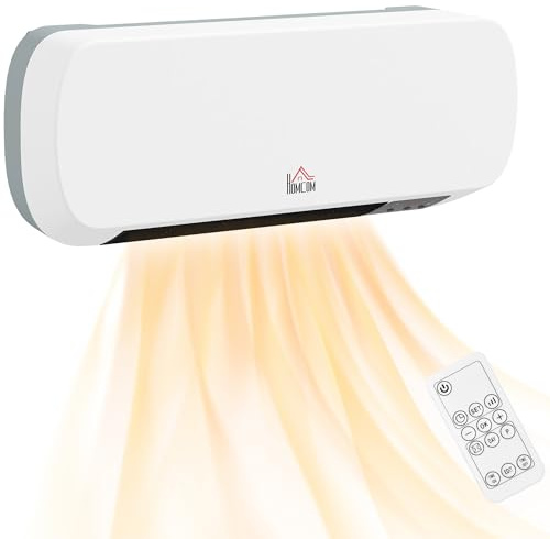 HOMCOM Electric Heater, 2000W Wall Mounted Ceramic Space Heater with Remote Control, 3 Modes, Timer, Overheat Protection for Home, White