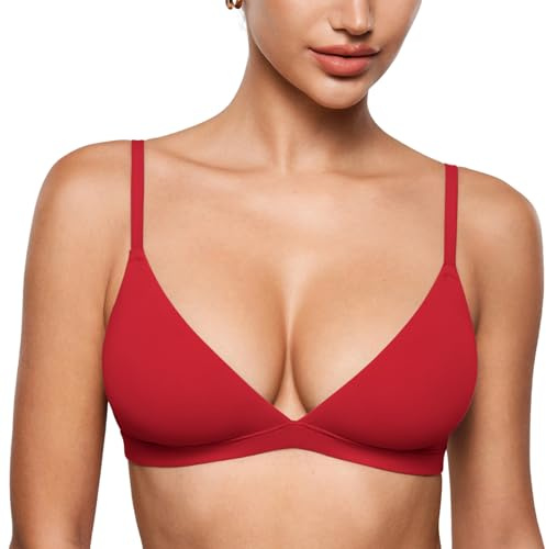 INLYRIC Women's Unlined Triangle Bralette Lipstick Red Small