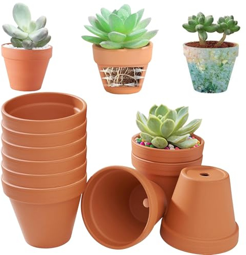 Kinfezlon Pack de 10 Macetas de Terracota de 10 x 8 cm, Pequeñas Macetas de Barro, Reutilizables Pequeñas Macetas de Barro con Agujero de Drenaje, para Plantas para el Hogar y la Oficina