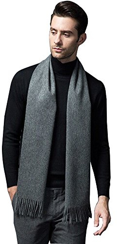 Persmileful Dark Gray Cashmere & Wool Scarf Solid Color, Fashionable Thin Lightweight Scarf for Men and Women in Cold Weather with Gift Box