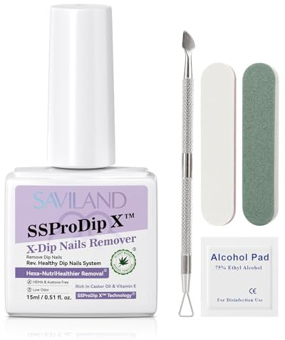 SAVILAND SSPro Dip Nail Remover Set: 15ml Plant-Based Dip Powder Remover for Nail Castor Oil & Vitamin E Nail Dip Powder Remover No Need Soaking or Wrapping with Nail Scraper Effective Remove Dip Nail