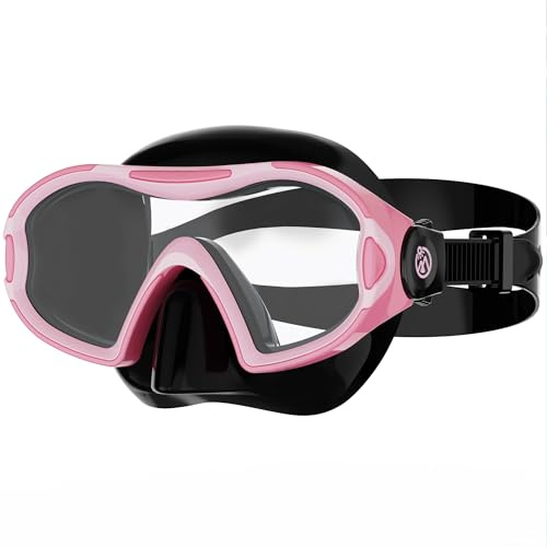 OutdoorMaster Stingray Kids Swim Goggles with Nose Cover, Swim Diving Mask for Kids, Anti-Fog Swimming Goggles for Boys and Girls, Age 5-12, Black Pink