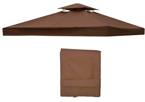 Wasserdichte Pavillon-Abdeckung, 3 x 3 m, UV-beständig, Terrassenüberdachung, Zeltoberseite für den Außenbereich, Garten, Sonnenschutz, 2 Etagen, Kaffeefarbe