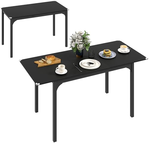 HOMCOM Table à Manger Extensible, Table de Cuisine rectangulaire jusqu'à 4 à 6 Personnes, Pieds en Acier, pour Petits espaces, Salle à Manger, Noir