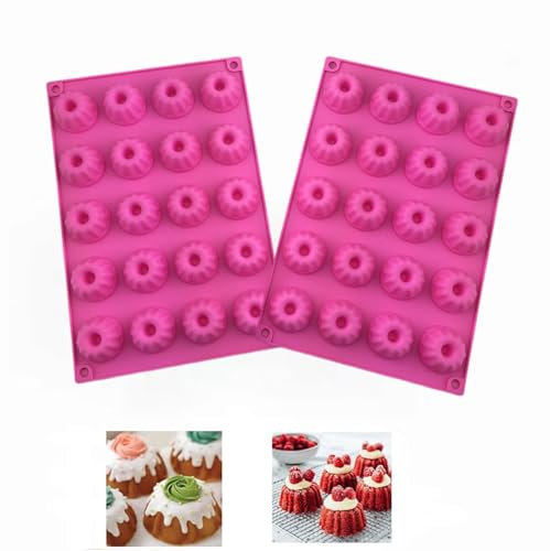Firavggu 2 Pièce Mini Moule à Kougelhopf Silicone Moule Gâteau Gugelhupf 20 Capacité Antiadhésive Kouglof Moule Moule à Gâteau en Silicone pour Muffins Jello Gélatine Gâteau(rose foncé)