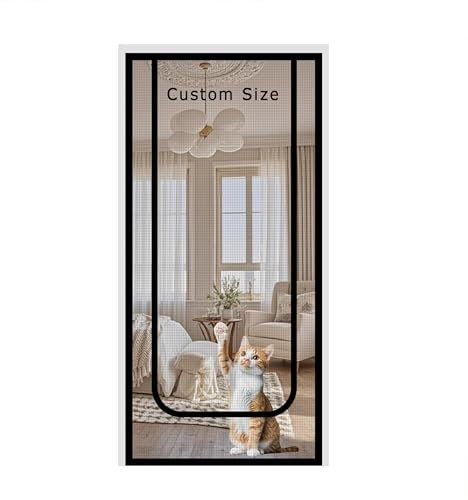Fly Curtain Nets Insects Protection Door Mesh, Custom Size Dog Cat Door Screen Prevent Dogs Cats Running Out from Home, Pets Proof Screen Door with Zipper (Custom Size)