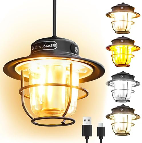 LED Campinglampe Aufladbar,Tragbar Campingleuchte 4 Lichtmodi (1300-6500K) Stufenlos Dimmbar, IP65 Wasserdichte USB Aufladbar Zeltlampe für Camping, Angeln,Stromausfall,Notfall Usw