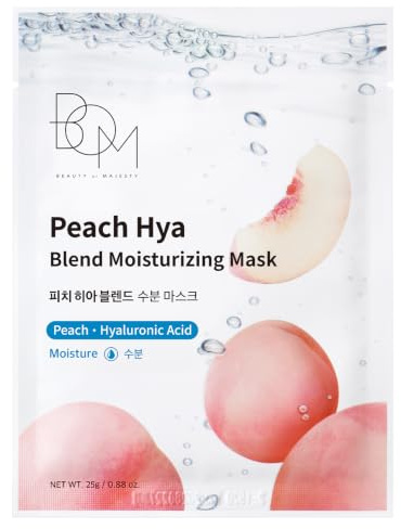 BOM Peach Hya Blend Moisturizing Mask – Koreanskt Sheet Mask Med Djup Fukt | Intensiv Återfuktning, Alla Hudtyper, Lyster & Fasthet, Koreansk Formula, Daglig Användning, K-Beauty 10pcs/pack 25gx10ea