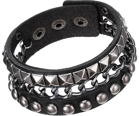 JFGDVW Punk Rock Leather Bracelets, Rock Studded Bracelet, Adjustable Punk Rock Bracelet, For Party Cosplay Night Club Sexy Gift(Black)
