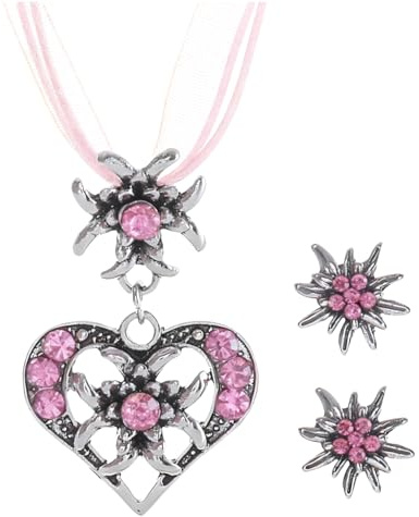 xianshi 3 Stück Dirndl Schmuck Damen,Trachtenschmuck Damen,Oktoberfest Accessoires,Schmuck Zubehör Set,Kette Haarreif Haarschmuck Haarschmuck KostüM(Rosa)