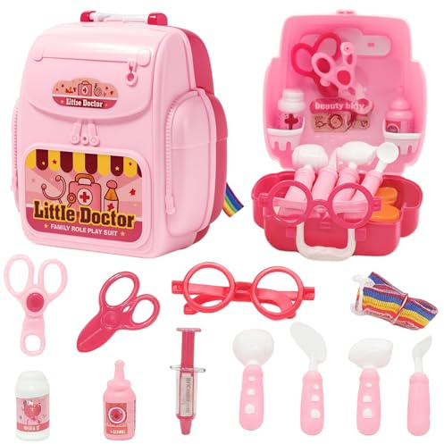 Maletin Medico Infantil Rosa - AMATOYS - Doctora Juguetes Medicos para Niñas y Ninñs - Kit Medico de Juguete Educativo Montessori - Juego de Roles Regalo + 3 Años (Rosa)