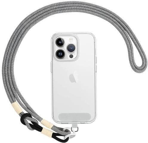 Coiwxmoi Cordino per Cellulare Universale Tracolla per Cellulare,Rimovibile Cordino da Collo Nylon Catena Collana Tracolla con Toppa di Fissaggio,Adatto a Tutti Gli Smartphone,Strisce bianche e nere