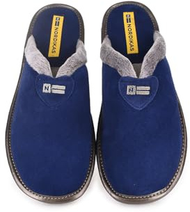 Nordikas, Zapatillas de Casa para Mujer, Cuña Baja, Azul, Piel, Plantilla Acolchada, Interior Suave, Uso Doméstico (Azul, Mediano, Sistema tallas calzado EU, Adulto, Mujer, Números, mediano, 39)