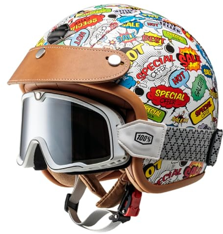 Children's Motorcycle Crash Helmet with Goggles for 3-12 Years Old Boys and Girls ECE 22.06 Approved Kids 3/4 Jet Helmet, Scooter Helmet A,M/(51~53cm)