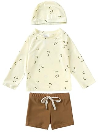 UV Kleidung Kinder Jungen, Dreiteiliger Badeanzug für Jungen, Rashguard, Bademode für Jungen, geblümter Badeanzug für Kleinkinder, Badehose mit Badekappe