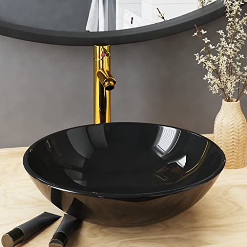 Genérico Lavabo de baño Grifo y desagüe de Empuje Vidrio Templado Negro,Bricolaje,Fontanería,Piezas para fontanería,Lavabos y fregaderos,Lavabos,Negro,3098451