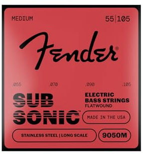 Fender 9050-M Stainless Steel Flat Wound Bass Guitar Strings 55-105