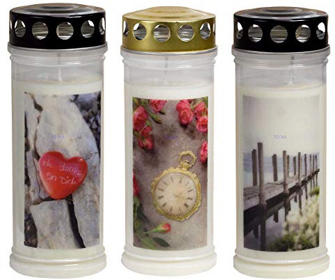 3 Grabkerzen - Grablicht - Motivkerze - Gedenkkerze - Dauerbrenner 7 Tage