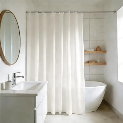 YISURE Duschdraperi, extra långt, gräddvitt/beige, för badrum, extra stort, av polyester, antimögel, för hemmet, vattenavvisande, för badkar, bredd 200 x höjd 240 cm