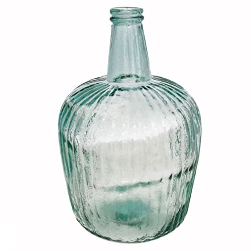 Tradineur - Garrafa de vidrio rayado sin tapón, botella de cristal a rayas para almacenar bebidas, agua, vino (8 litros, 36 x 23 cm)