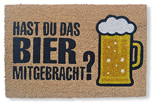 KOKO DOORMATS Fussmatte aussen - Türmatte außen kokosmatte mit antirutsch PVC - Fußmatte lustig Hast du das Bier Mitgebracht? Design - Outdoor Doormat - Größe: 60 x 40 x 1.5 cm.