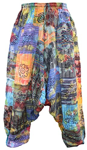 Gheri Men's Multicolored Patchwork Elastic Waist Harem Genie Pants Trousers Tie Dye Patch Large/X-Large