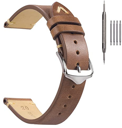 EACHE Bracelets de Montre en Cuir Marron Clair ciré à l'huile de 22 mm, Tous Les Bracelets en Cuir Vintage pour Homme…
