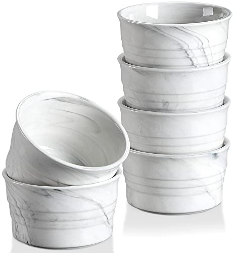 MALACASA, Marble Grey Porcelain Ramekins Set of 6 190ml Muffins Muffin Pudding Ice Cream Muffins Muffin Cup Pudding Ice Cream 8.7 x 5 x 5 cm
