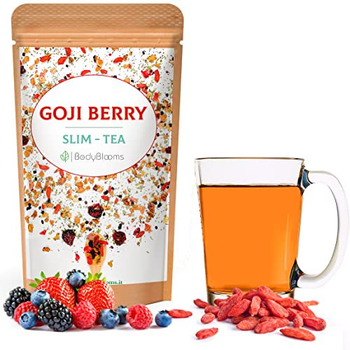 Bodyblooms zum abnehmen tee und zum entgiften mit grüner tee mit Brombeeren und Gojibeeren. Kräutertee/Tee lose mit harntreibender Wirkung ideal komme tee geschenk. Entwässerungstee/abnehmtee ab 100gr