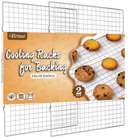 Cooling Rack for Baking 2-Pack, 16x10 Inches Baking Rack, Thick Wire Cookie Rack for Cooking, Roasting, Grilling, Drying, Oven Safe, Fits Half Sheet Pan, Silver