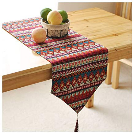 EHOMERY Tischläufer Zum Sticken Kreuzstich, Tischläufer rot Deko Blumenweinlese Tischläufer Cotton and Linen 30x220CM