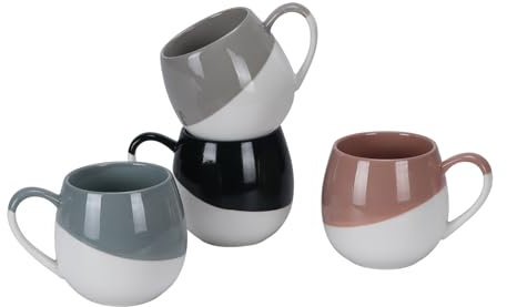 Hoikwo 450 ML Kaffeebecher Tasse 4er Set, Keramische Zweifarbig Glasierte Becher mit Henkel für Kaffee, Tee, Cappuccino, Latte, Milch, Kakao, Saft und andere Heißgetränke