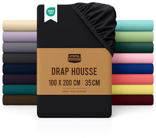 Utopia Bedding - Spannbettlaken 100x200cm - Schwarz - Gebürstete Mikrofaser Spannbetttuch - 35 cm Tiefe Tasche