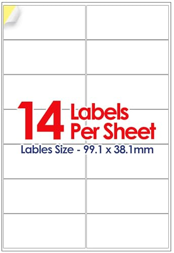 YUNJU A4 Self Adhesive Address Labels, 14 Label Per Sheet, 20 Sheets, 99.1 x 38.1mm 280 Labels