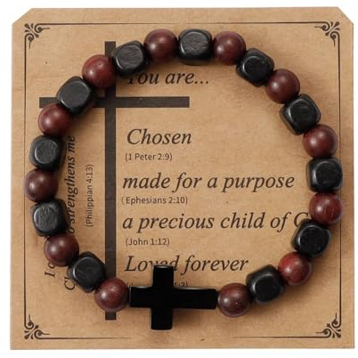 MILAKOO Regali per Uomini Bracciale in Legno Naturale Stretch Bracciale in Acciaio Inox Croce Wrap Bracciali Regolabile