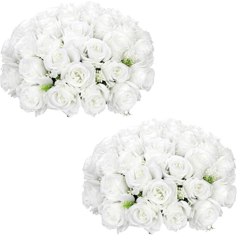 Briful 2er Set Künstliche Rosen für Gräber Weiße Rosensträuße Kunstblumen Wie Echt für Outdoor Dekoration