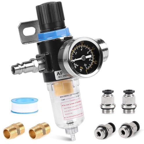 SWAWIS Regulador de Presión de Aire con Separador de Agua, Accesorios de Aire Comprimido 1/4 Pulgada, Regulador de Compresor con Conexión Rápida y Unidad de Mantenimiento