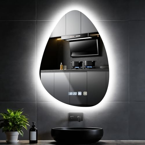 wowspeed LED-badrumsspeglar 60 x 70 cm, dimbar badrumsspegel med 3 färger, dimskyddsfunktion, ljusstyrkjustering, touchbrytare, LED-bakgrundsbelyst badrumsspegel för badrum