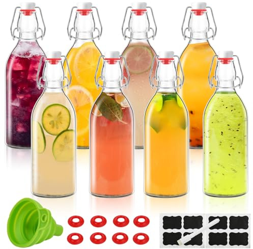 8 Pack flip top glass bottle 12 oz,swing top glass bottles 12oz with airtight lids for home brewing,kombucha,kefir,vanilla extract,beer,oil,vinegar,homemade juices,soda,beverages,2nd fermentation