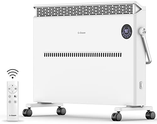 Space Heater, Quiet Convection Panel Heater for Indoor Use, Wall Mounted or Standing Electric Heater with Thermostat, 1500W, Remote Control, 12H Timer & Tip-Over Protection for Large Room