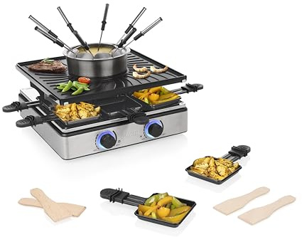 Princess Raclette e Fonduta 5-in-1, 8 Persone, Doppio Termostato, Pentola 1,3 L, Rivestimento PFAS-Free, Parti Removibili, 1800 W, 162670