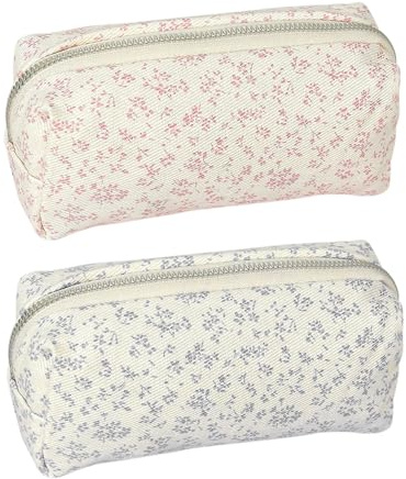 2 Pieces of Floral Pencil Case, Large-Capacity Student Stationery Bag, Practical and Portable Cosmetic Bag, Suitable for Storing Stationery, Makeup Brushes, and Beauty Supplies.