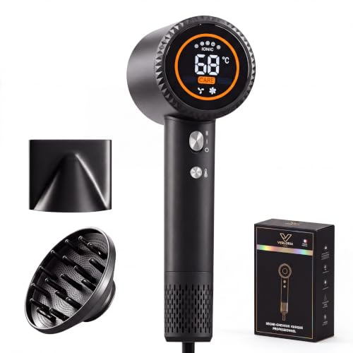 Secador de pelo iónico profesional Verloria, 110.000 RPM, motor sin escobillas de alto rendimiento para un secado ultrarrápido, tecnología de iones 500M, funcionamiento silencioso, con difusor magnéti